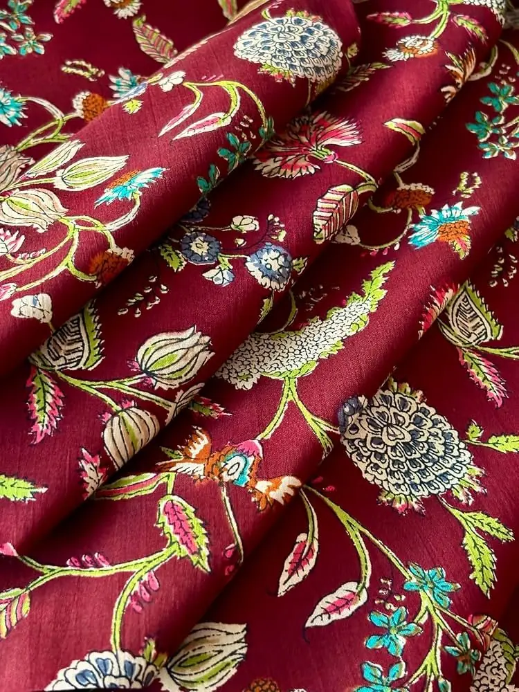 Maroon floral printed dress material